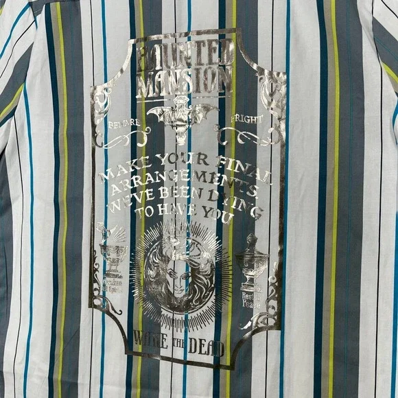 Disney Haunted Mansion Mens Medium Multicolor Striped Madame Leota Button Shirt - Picture 8 of 10